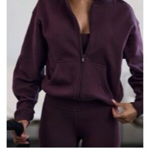 Cropped Zip Hoodie and Legging Set - Deep Plum